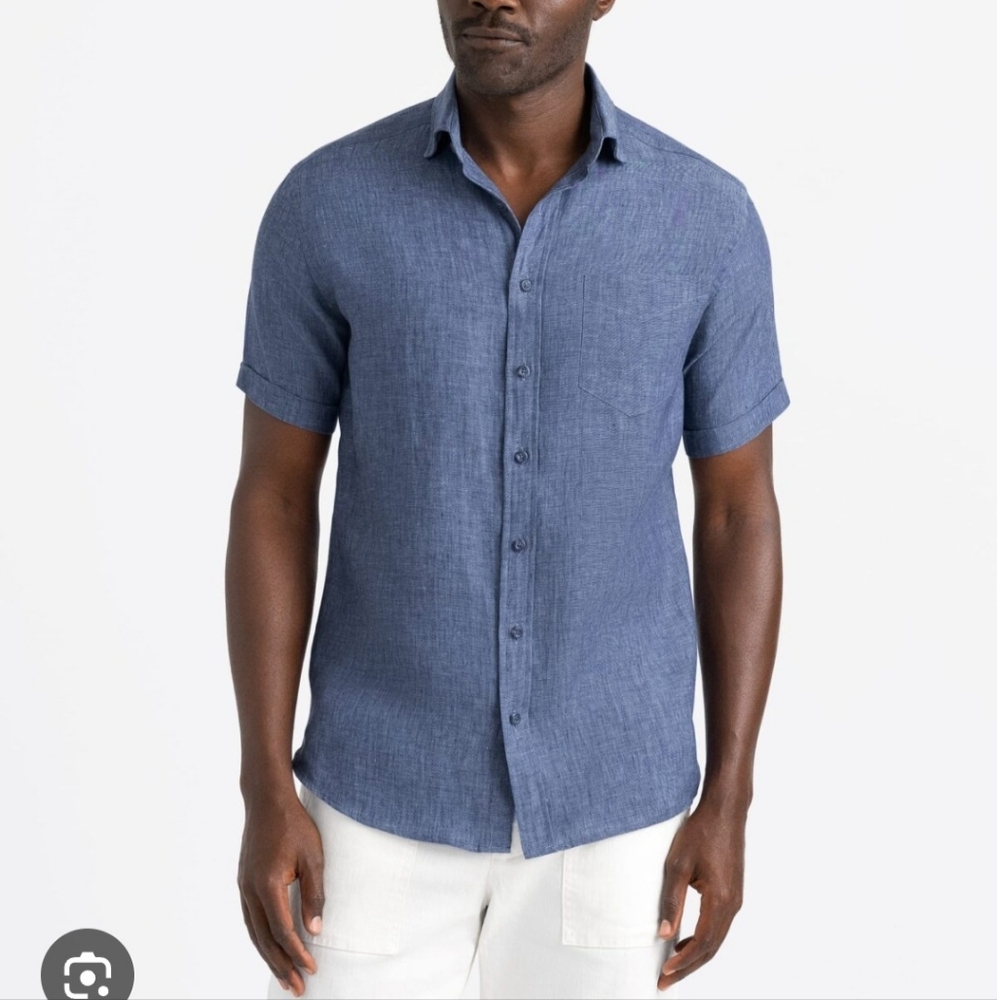 XXL short sleeves Baird McNutt 100%  Irish  Linen Men Shirt in Sky blue